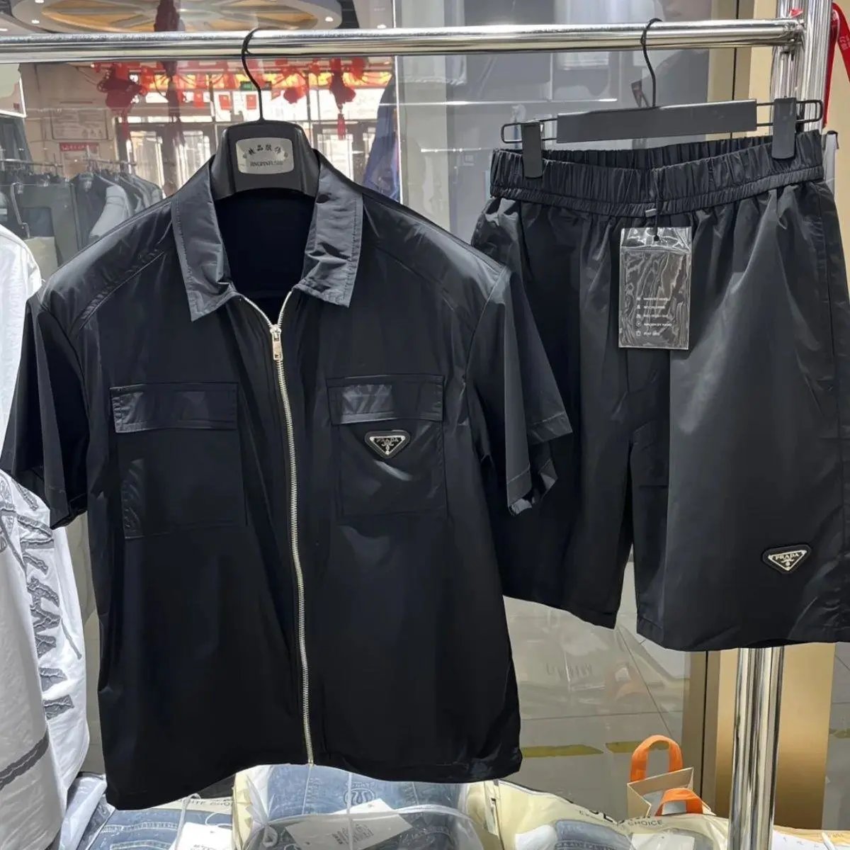 Prada Re-Nylon Short-Sleeve Utility Jacket and Shorts Set Black - 3