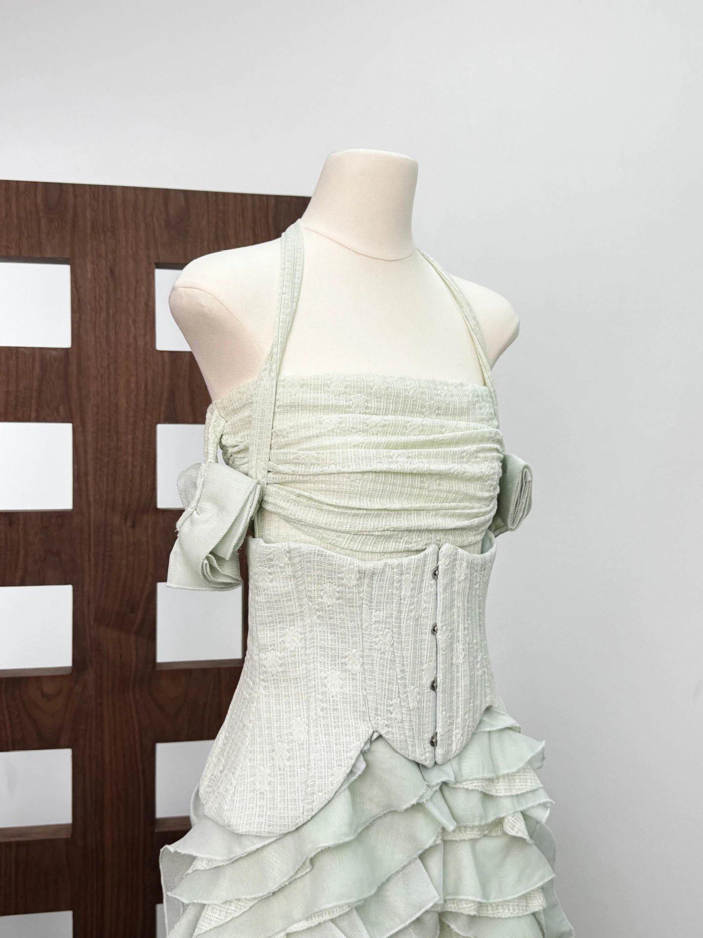 Design Ruffled Halter Corset Dress in Mint Green - 20
