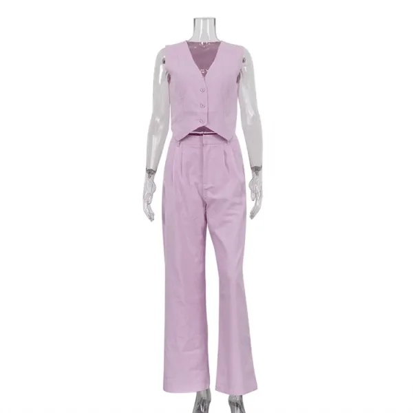 Design Beige Tailored Vest and Wide-Leg Pants Set Sets - 22