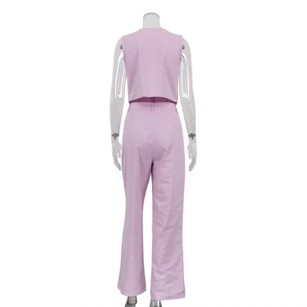 Design Beige Tailored Vest and Wide-Leg Pants Set Sets - 23