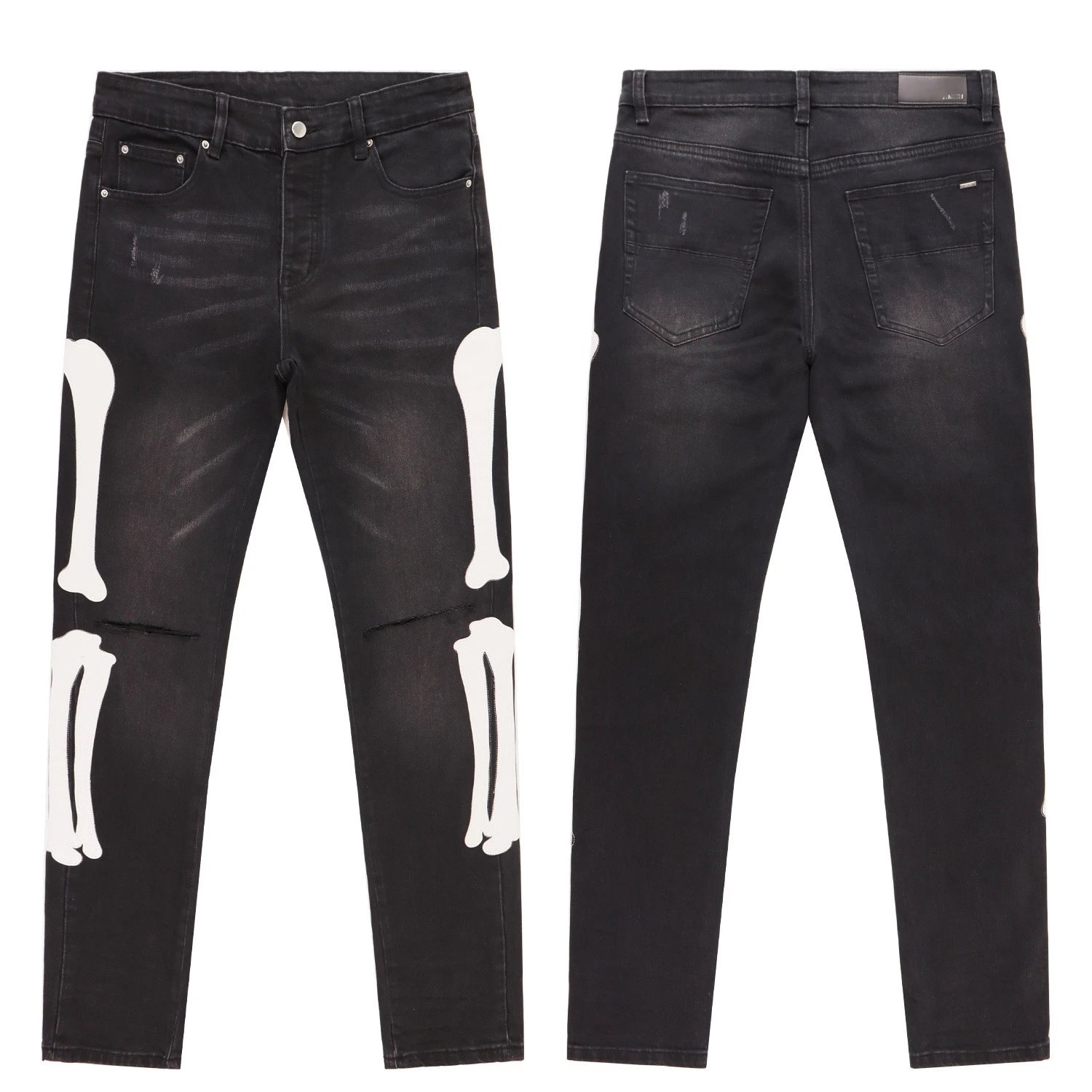 Skeleton Print Distressed Slim Fit Jeans