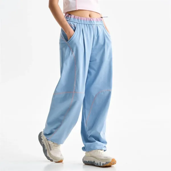 Design Baggy Cargo Pants Purple with Reflective Stitching - 17