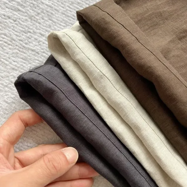 Design Wide-Leg Linen Blend Trousers Brown Pants - 36