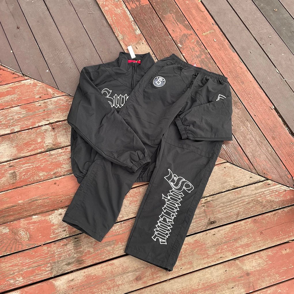 Supreme Gothic Logo Windbreaker and Pants Set Black Tracksuit