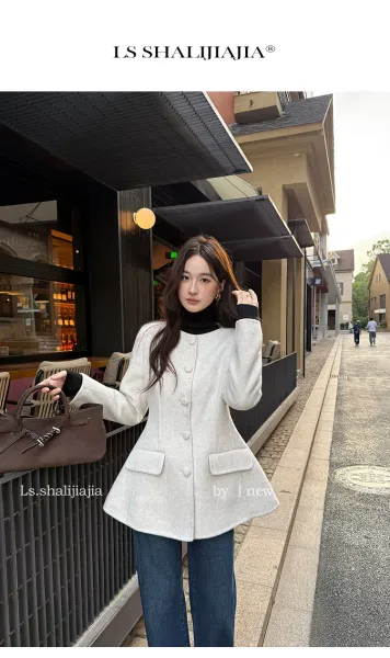 Design Peplum Wool-Blend Coat White Outerwear - 3