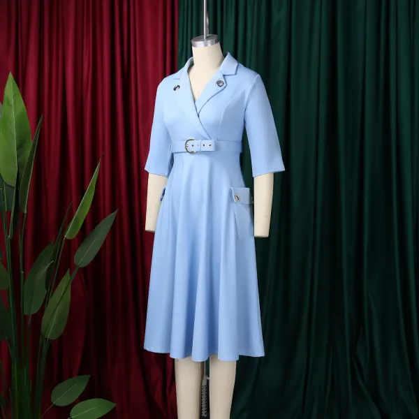 Design Trench-Style Wrap Dress in Navy with Belt - 7