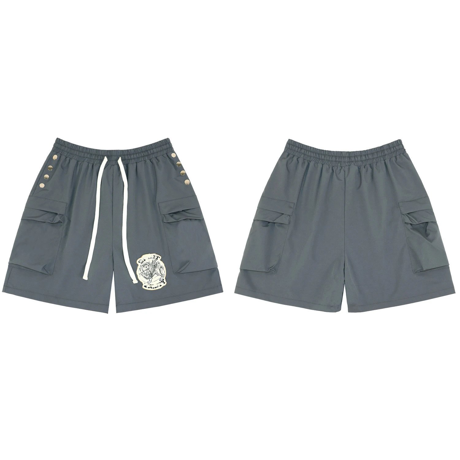 Design Cargo Shorts Gray with Patch and Snap Buttons