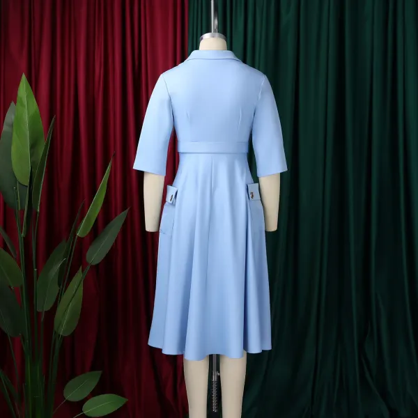 Design Trench-Style Wrap Dress in Navy with Belt - 8
