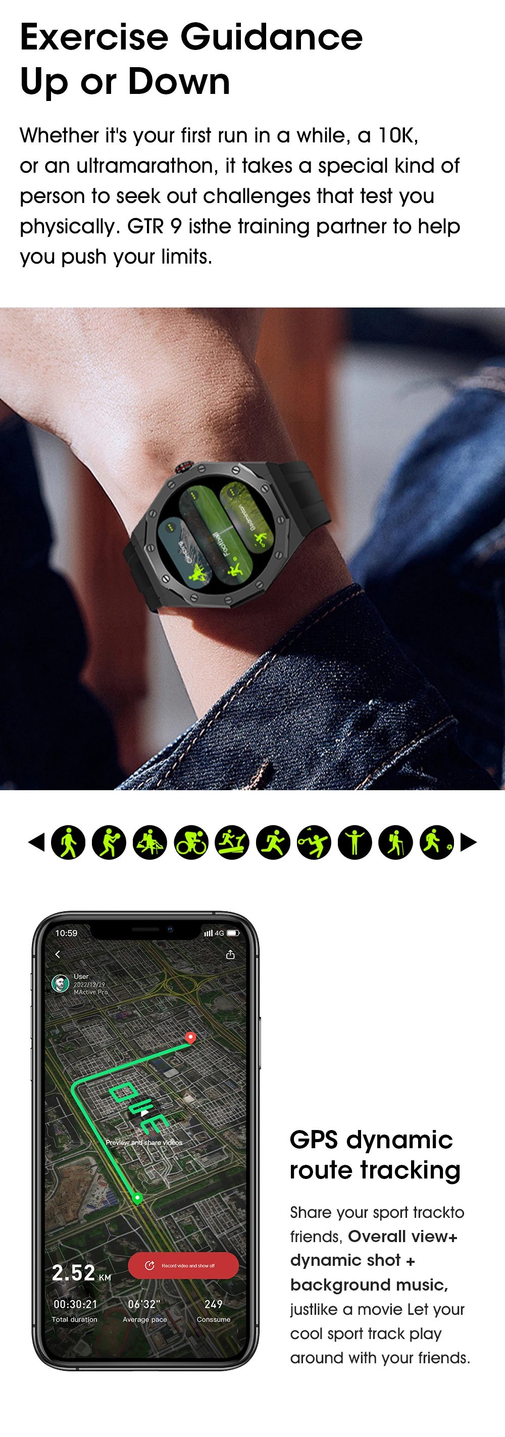 Design Octagonal Smartwatch Black and Brown Leather Strap Smartwatch - 9