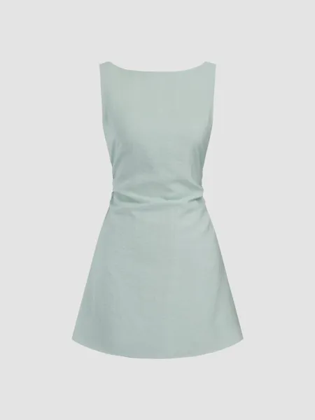 Design Sleeveless Square-Neck Ruched Mini Dress Mint Green - 15
