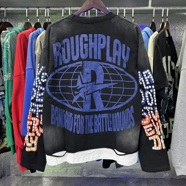 Design Roughplay Bandaid For The Battle Wounds Graphic Oversized Sweatshirt Black Sweater - 12