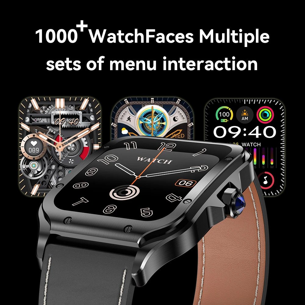 Design Smartwatch with Brown Leather Strap Black Case - 8