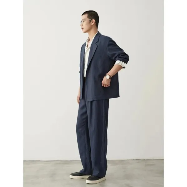 Design Wide-Leg Linen Blend Trousers Brown Pants - 10