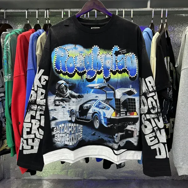 Design Roughplay Bandaid For The Battle Wounds Graphic Oversized Sweatshirt Black Sweater - 19