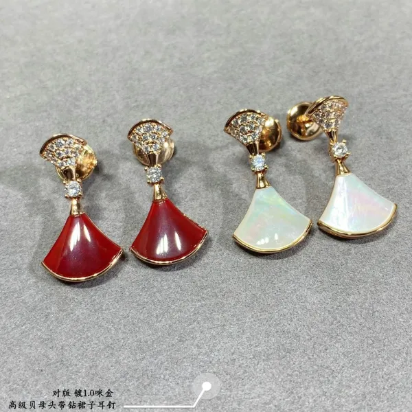 Design Fan-Shaped Enamel Earrings Red Gold Jewelry - 14