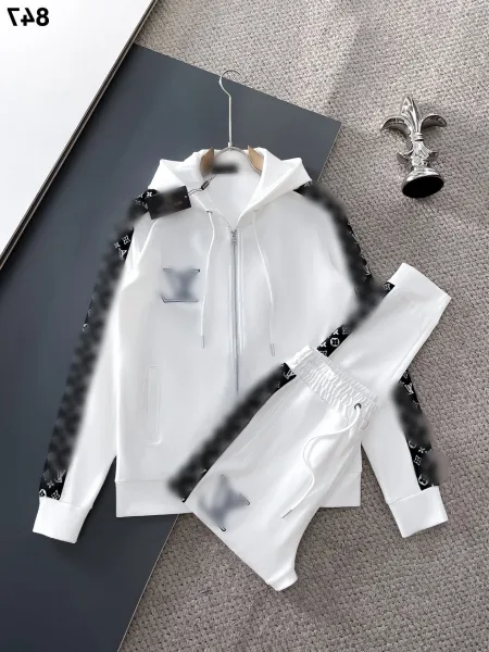 Louis Vuitton Monogram Stripe Hoodie and Sweatpants Set White - 1