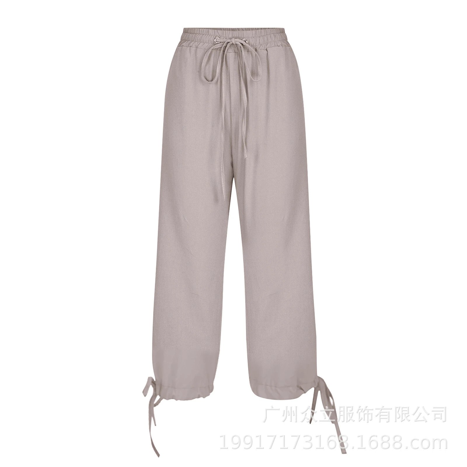 Design Capri Pants Light Blue Drawstring Waist with Cuff Ties - 41