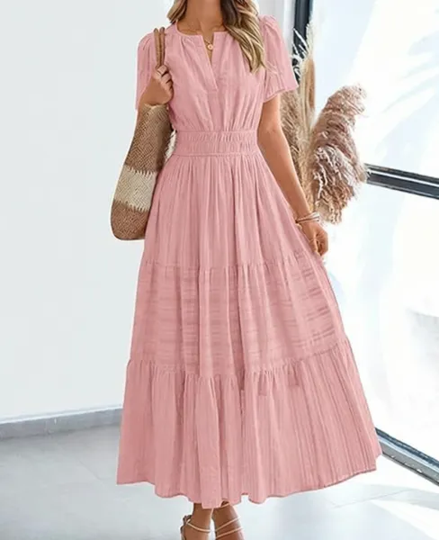 Design Tiered Ruffle Pink Maxi Dress - 1