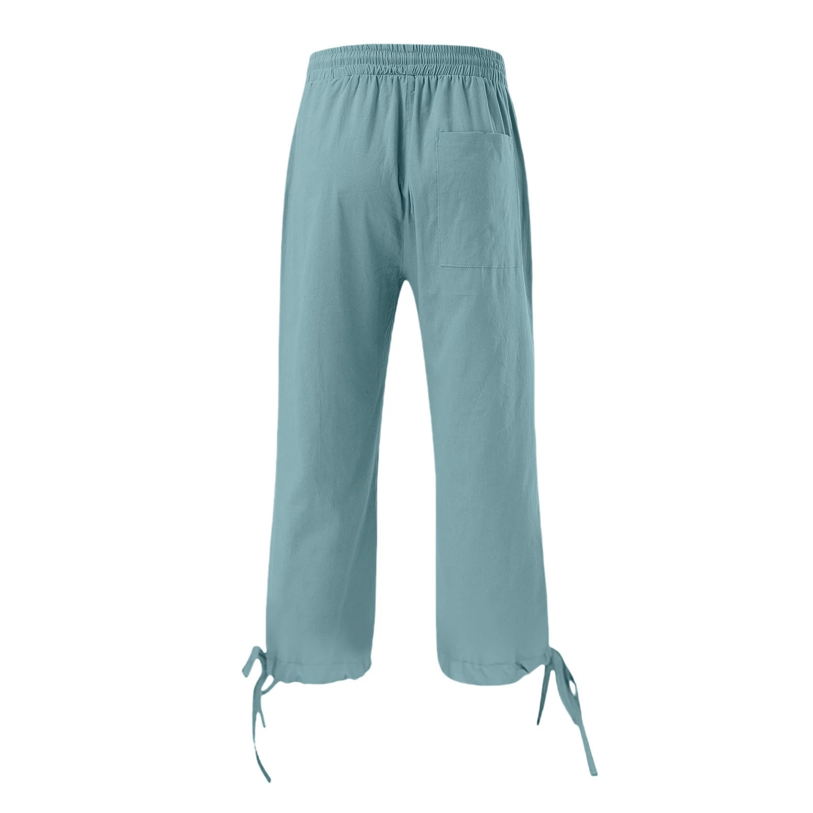 Design Capri Pants Light Blue Drawstring Waist with Cuff Ties - 47