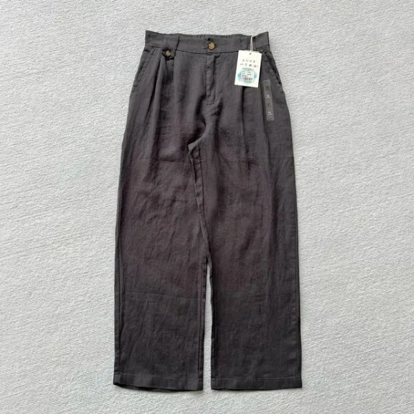 Design Wide-Leg Linen Blend Trousers Brown Pants - 24