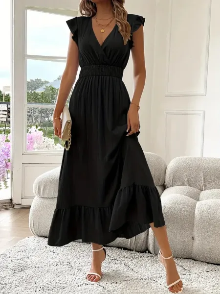 Design Wrap Ruffle Hem Maxi Dress Gray - 5