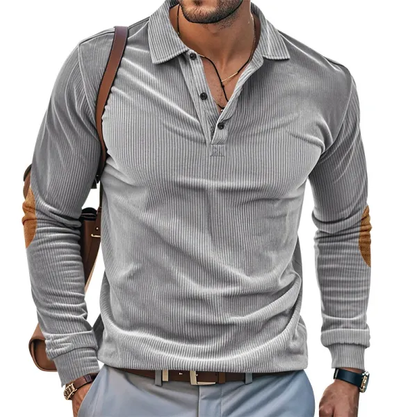 Design Corduroy Polo Shirt with Elbow Patches Black Tops.polo - 37