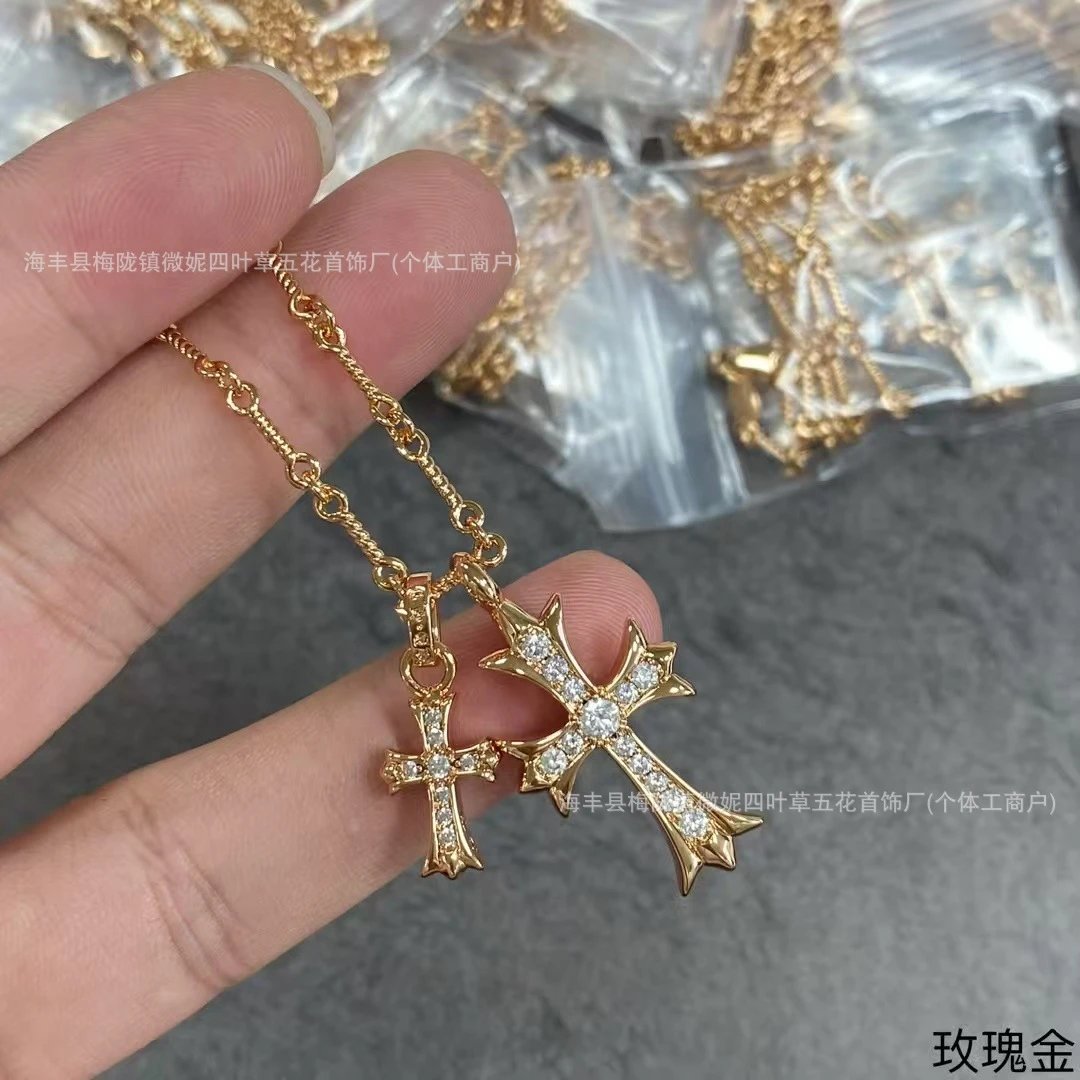 Design Cross Pendant Necklace Rose Gold Jewelry