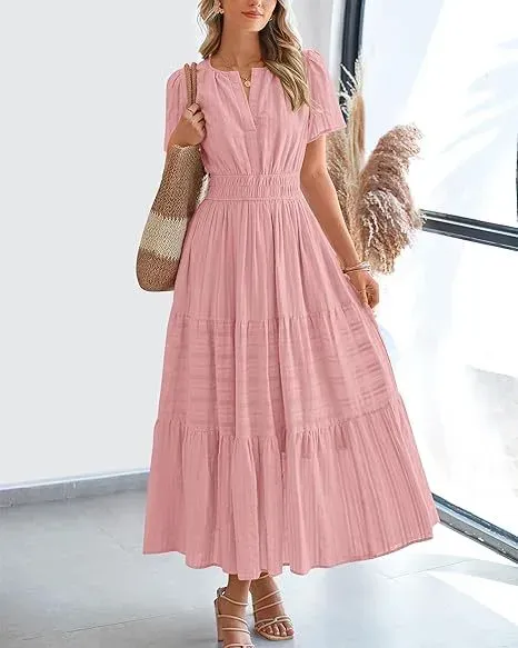 Design Tiered Smocked Waist Maxi Dress in Sky Blue - 19
