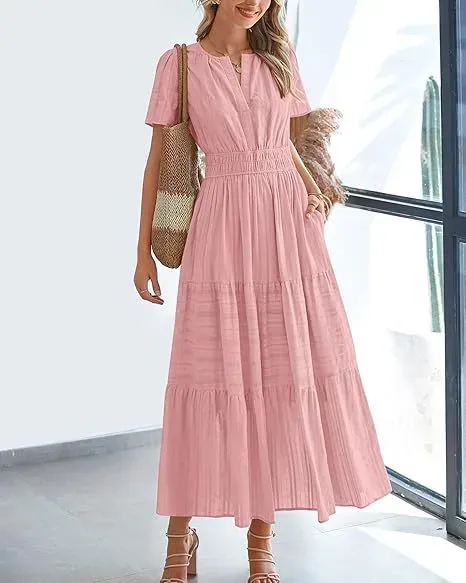 Design Tiered Smocked Waist Maxi Dress in Sky Blue - 21