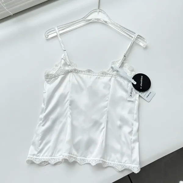 Design Black Lace Trim Satin Camisole Top Vest Top - 34