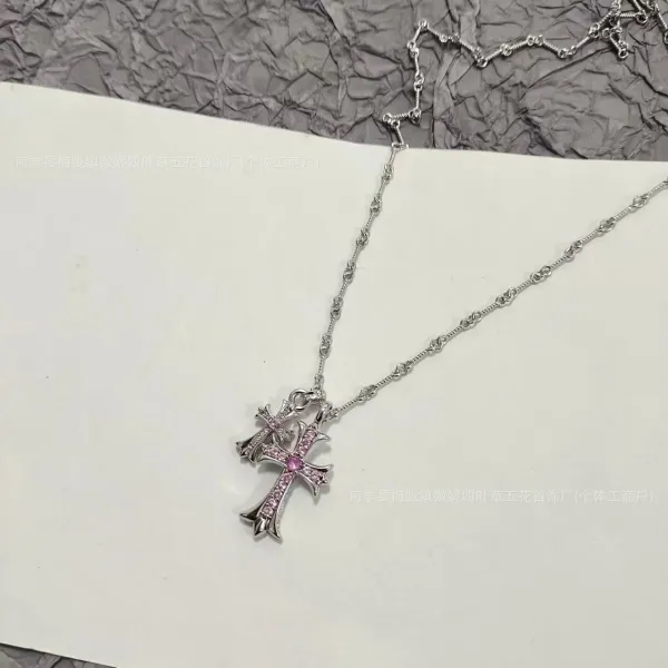 Design Cross Pendant Necklace with Crystal Accents Silver Jewelry - 13