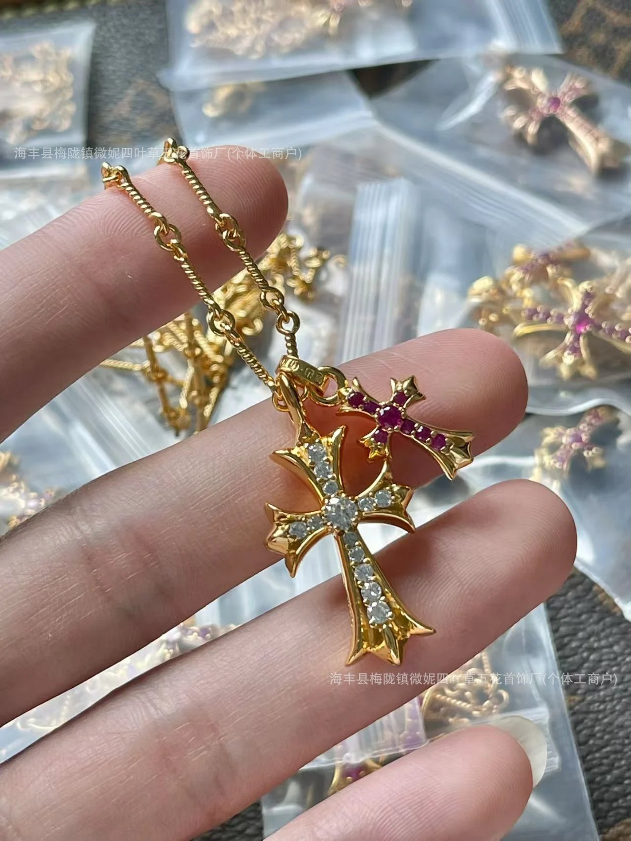 Design Cross Pendant Necklace with Crystal Accents Silver Jewelry - 20
