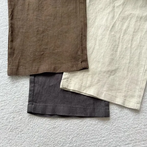 Design Wide-Leg Linen Blend Trousers Brown Pants - 35