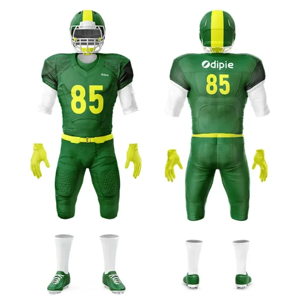 Design Odipe Football Uniform Set Green Yellow Jersey Pants Gloves Helmet Cleats Activewear - 1