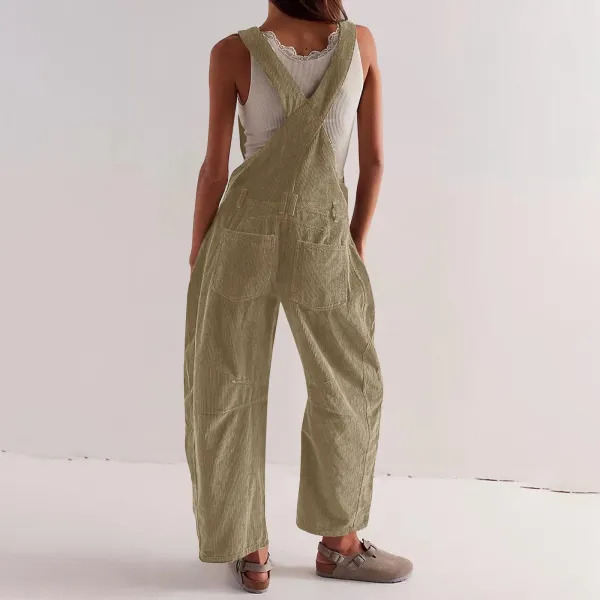 Design Black Corduroy Wide-Leg Overalls Pants - 19