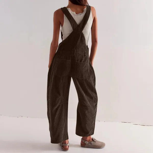 Design Black Corduroy Wide-Leg Overalls Pants - 23