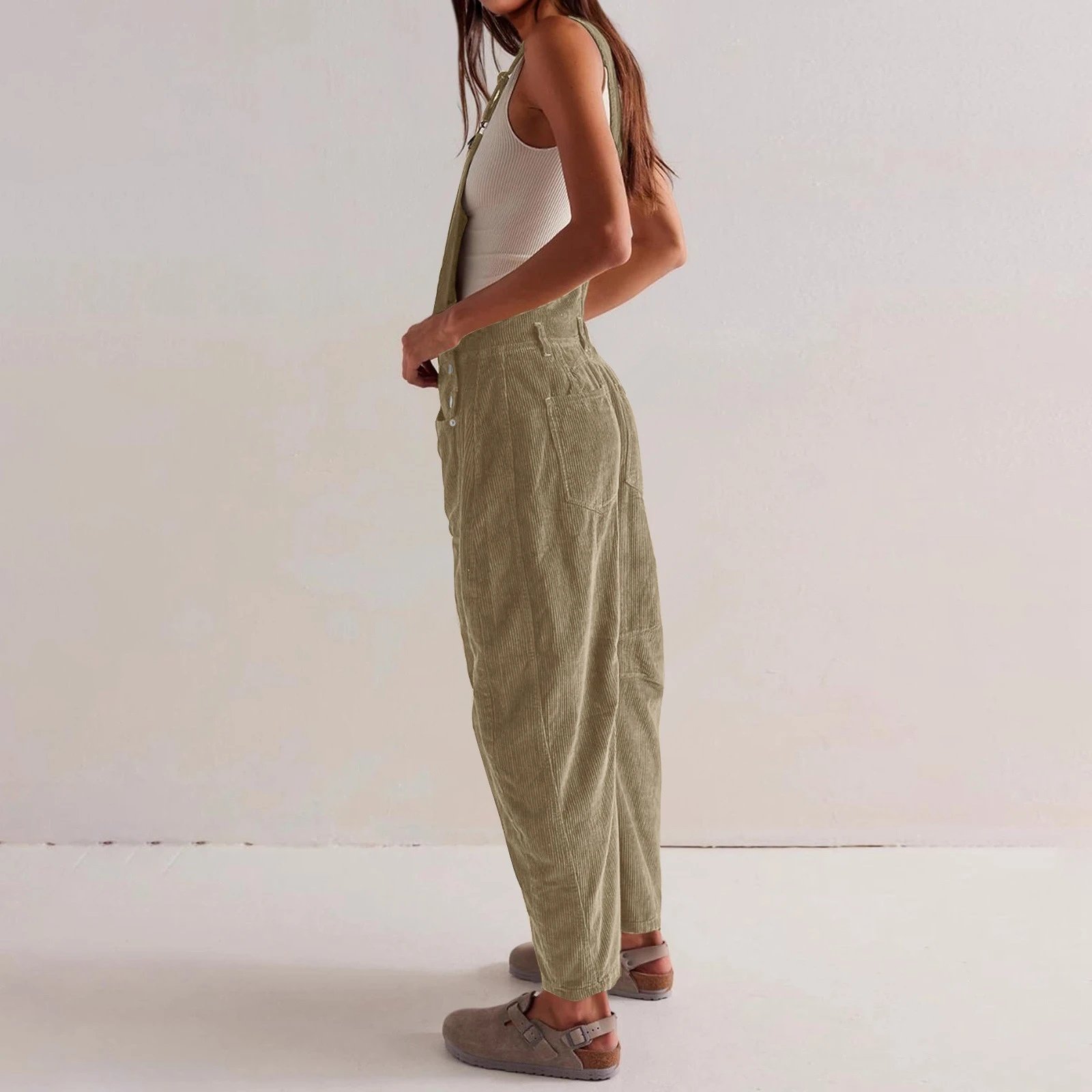 Design Black Corduroy Wide-Leg Overalls Pants - 25