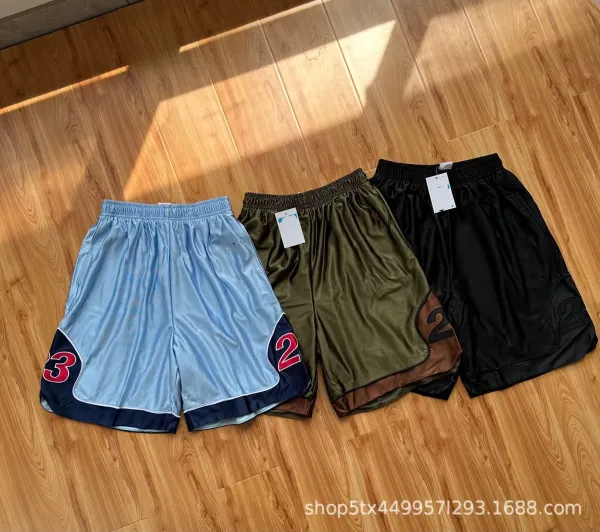 Design Basketball Shorts Light Blue with Navy and Red Numbering - 6