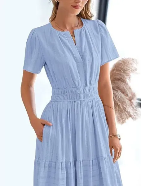 Design Tiered Smocked Waist Maxi Dress in Sky Blue - 49