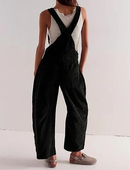 Design Black Corduroy Wide-Leg Overalls Pants - 34