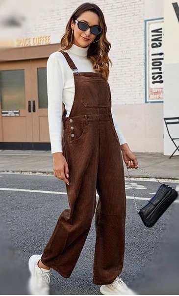 Design Black Corduroy Wide-Leg Overalls Pants - 36