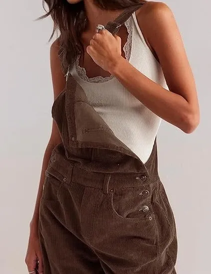 Design Black Corduroy Wide-Leg Overalls Pants - 38