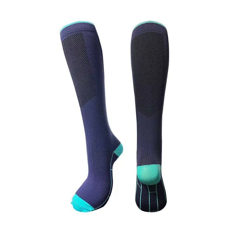 Compression Knee-High Socks Navy with Teal Accents