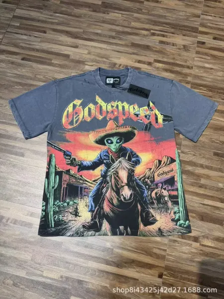 Godspeed Alien Cowboy Graphic Washed Gray T-Shirt - 1