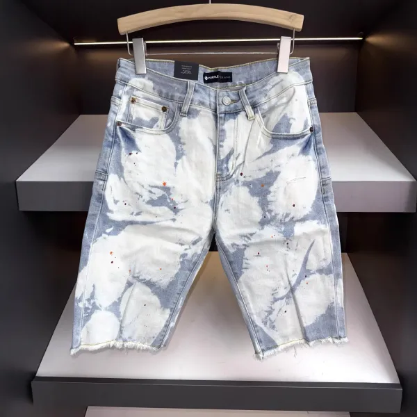 Purple Brand Tie-Dye Bleach Wash Denim Shorts - 1