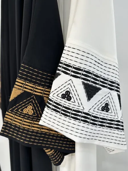 Design Abaya with Geometric Embroidery White Outerwear - 15