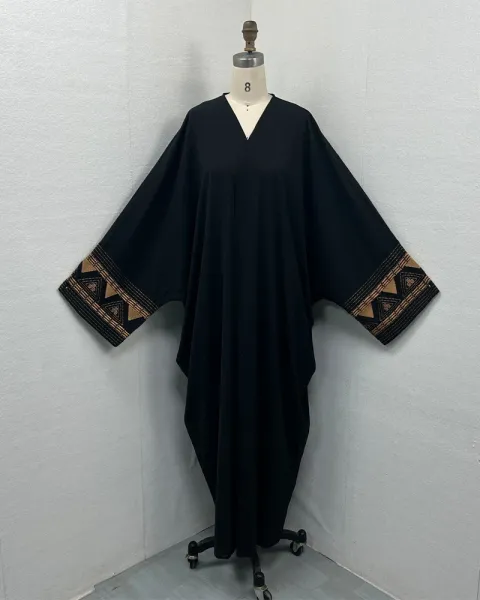 Design Abaya with Geometric Embroidery White Outerwear - 17