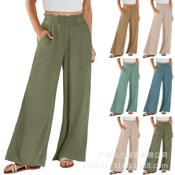 Design Wide-Leg Elastic Waist Pants Olive Green - 7