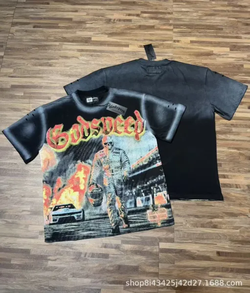Godspeed Racer Graphic Distressed Black T-Shirt - 1