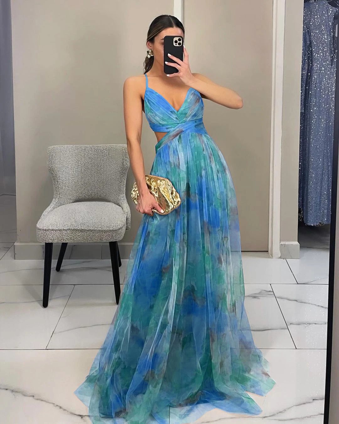 Design Floral Print V-Neck Maxi Dress Yellow Green Multicolor - 16
